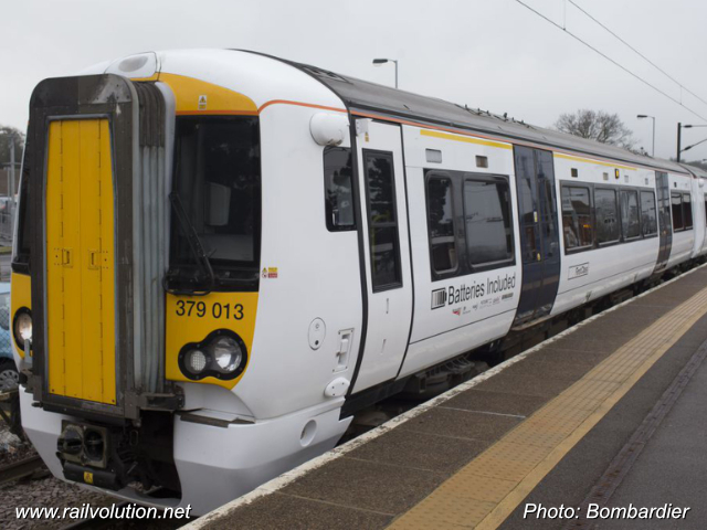 This photo shows 379 013 at Manningtree during the media event held on 6 February 2015, attended also by specialists from Bombardier, Network Rail and other project participants