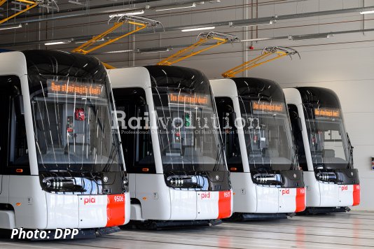 Škoda 52T trams in regular passenger service in Praha